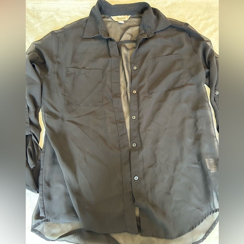 Black Button-Up Sheer Blouse